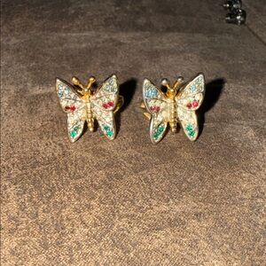 Gold Butterfly Stud with Multicolor Crystals - Women's Jewelry